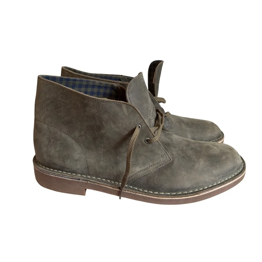 Clarks Collection Mens 13 Olive‎ Green Distressed Leather Desert Chukka Boots